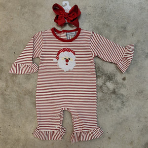 SANTA APPLIQUE GIRLS ROMPER