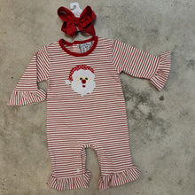 Load image into Gallery viewer, SANTA APPLIQUE GIRLS ROMPER
