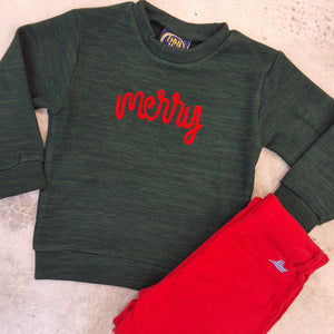 MERRY EMBROIDERY GREEN SWEATER