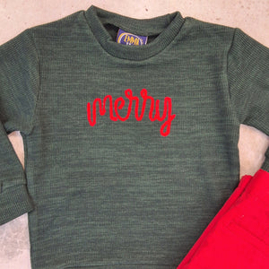 MERRY EMBROIDERY GREEN SWEATER