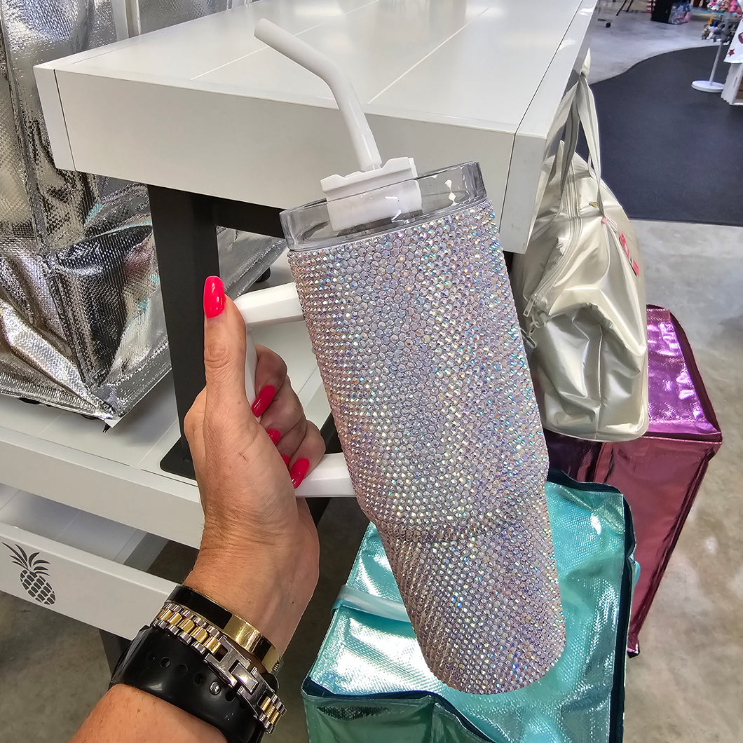 WHITE SEQUIN TUMBLER 30oz.