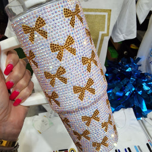 GOLD BOW WHITE SEQUIN TUMBLER 30oz.