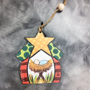 WOODEN STAR NATIVITY ORNAMENT