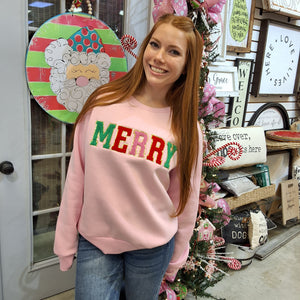 MERRY CHENILLE LETTER SWEATSHIRT