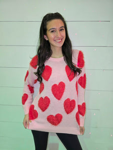 Hearts Fuzzy Long Sleeve Sweatshirt