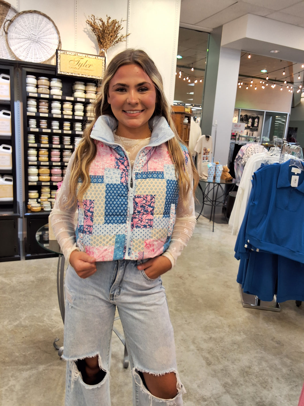PUFFER VEST - BLUE PATCHWORK