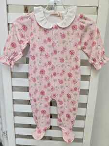 ROSE BLOSSOM PRINTED FOOTIE W/ROUND COLLAR