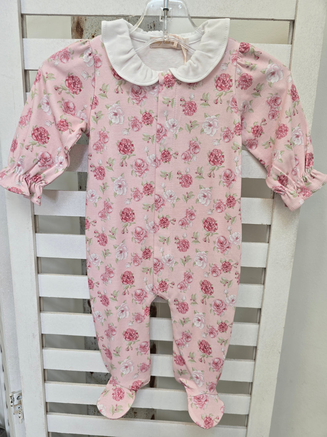 ROSE BLOSSOM PRINTED FOOTIE W/ROUND COLLAR