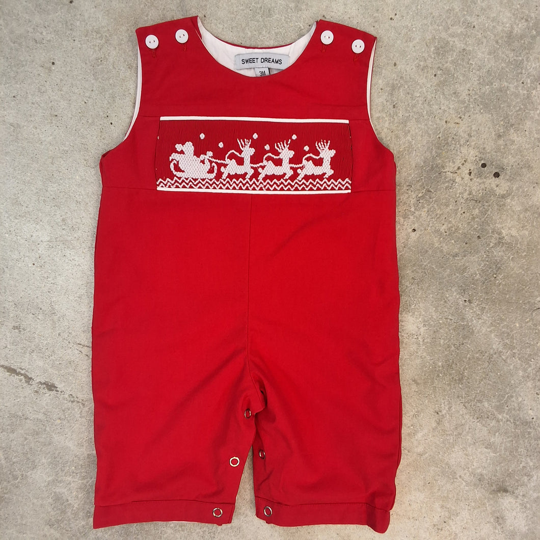 SANTA SLEIGH SMOCKED RED LONGALL
