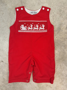 SANTA SLEIGH SMOCKED RED LONGALL