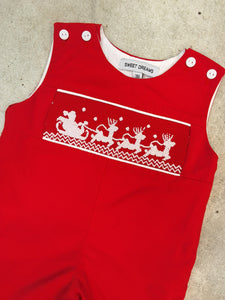 SANTA SLEIGH SMOCKED RED LONGALL