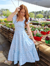 Load image into Gallery viewer, BLUE BOUQUET SMOCKED DRESS
