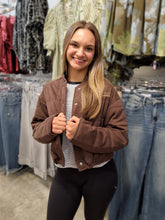 Load image into Gallery viewer, CHOCOLATE BROWN CHOPPED QUILTED BOMBER JACKET
