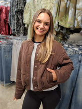 Load image into Gallery viewer, CHOCOLATE BROWN CHOPPED QUILTED BOMBER JACKET
