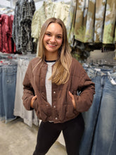 Load image into Gallery viewer, CHOCOLATE BROWN CHOPPED QUILTED BOMBER JACKET
