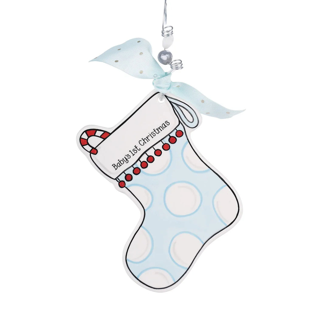 BLUE STOCKING BABY FIRST ORNAMENT