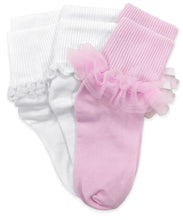Load image into Gallery viewer, RUFFLE / LACE SOCKS PINK/WHITE 3 PAIR PACK
