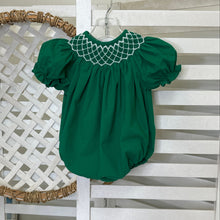 Load image into Gallery viewer, CATHERINE HUNTER GREEN SMOCKED BUBBLE/W WHITE PEARLS
