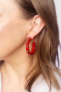 RENEE RESIN RHINESTONE HOOP EARRINGS - RED