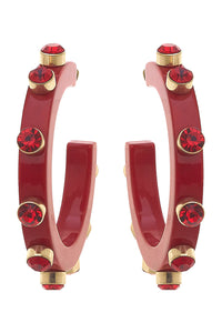 RENEE RESIN RHINESTONE HOOP EARRINGS - RED