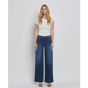 FLYING MONKEY HIGH RISE FRONT POCKET WIDE LEG JEANS