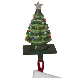 8" CERAMIC B/O LIGHTED CHRISTMAS TREE STOCKING HOLDER