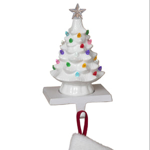 8" CERAMIC B/O LIGHTED CHRISTMAS TREE STOCKING HOLDER