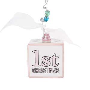 PINK BABY 1st CHRISTMAS BLOCK ORNAMENT
