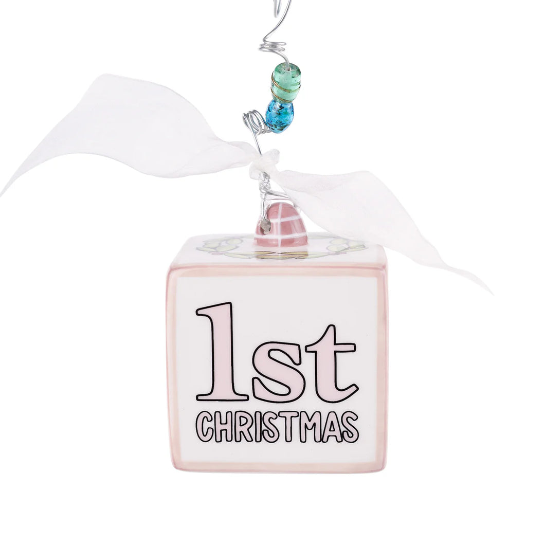 PINK BABY 1st CHRISTMAS BLOCK ORNAMENT