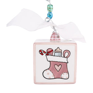 PINK BABY 1st CHRISTMAS BLOCK ORNAMENT