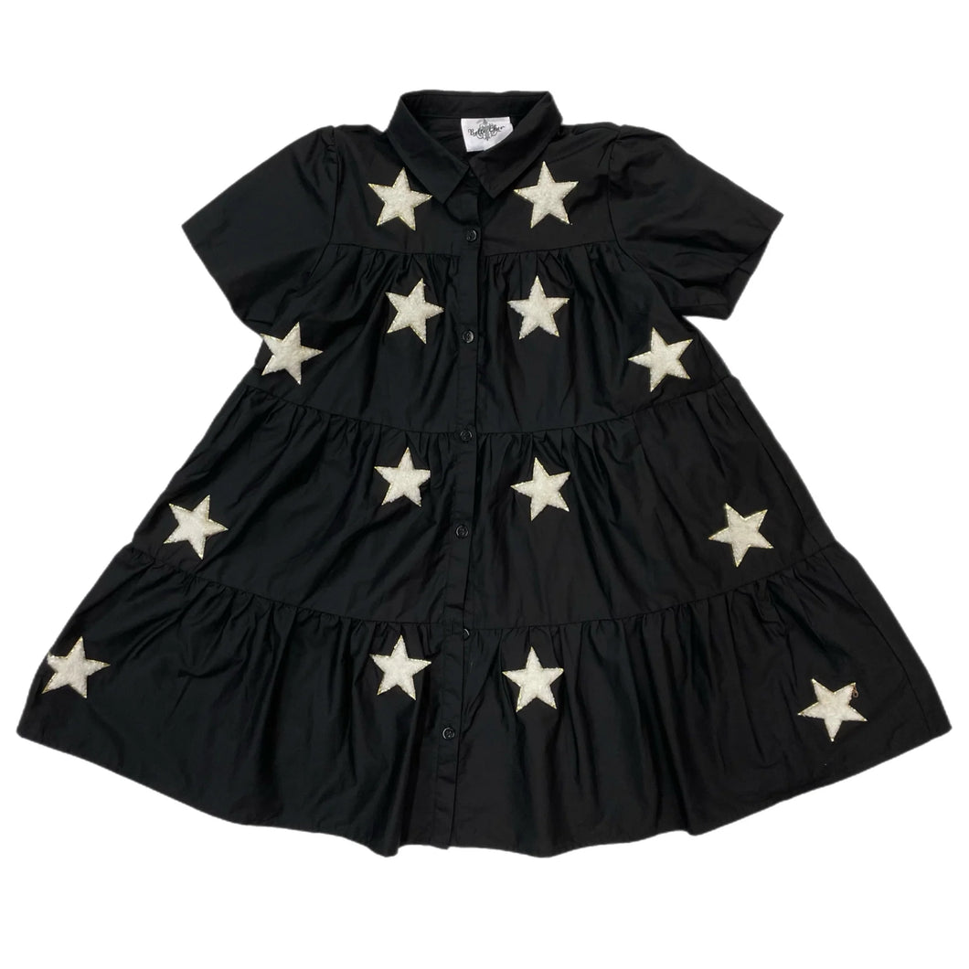 BLACK & WHITE CHENILLE STAR DRESS