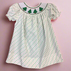 SMOCKED PEARL CHRISTMAS TREE DRESS