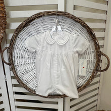 Load image into Gallery viewer, WHITE FLYNN TUCKED ROMPER  WITH HAT- NB
