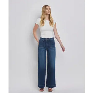 FLYING MONKEY HIGH RISE FRONT POCKET WIDE LEG JEANS