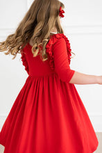 Load image into Gallery viewer, RED 3/4 RUFFLE TWIRL DRESS
