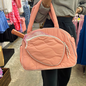 QUILTED TWO-TONE PICKLEBALL DUFFLE-PINK/WHITE
