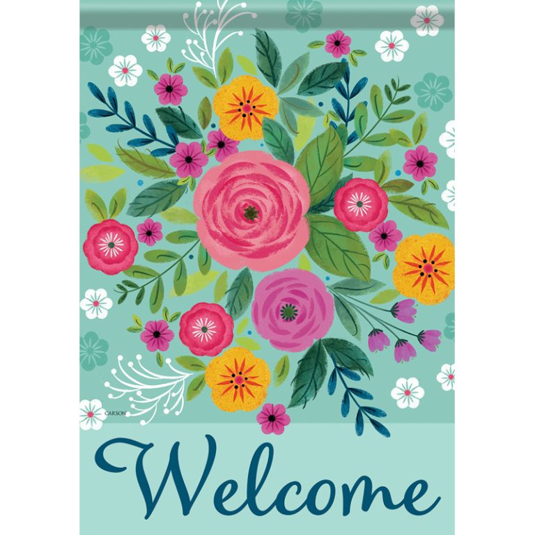 BRIGHT FLOWERS WELCOME GARDEN FLAG