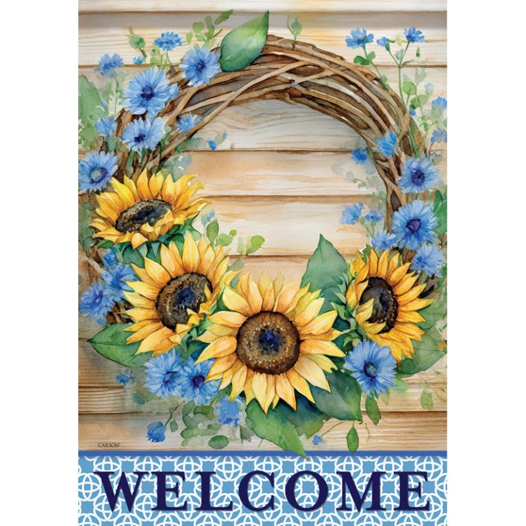 SUNFLOWERS WREATH LARGE HOUSE FLAG