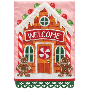 WELCOME GINGERBREAD DOUBLE APPLIQE GARDEN FLAG
