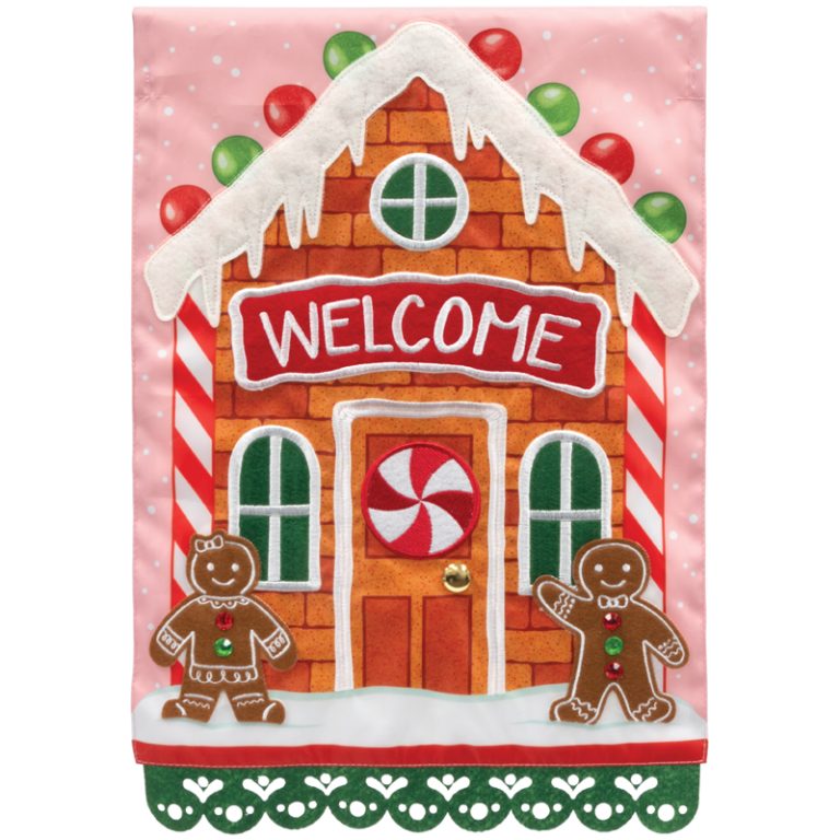 WELCOME GINGERBREAD DOUBLE APPLIQE GARDEN FLAG