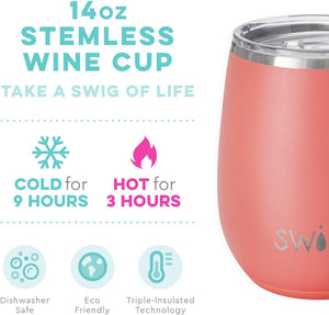 SWIG 14 OZ. STEMLESS STAINLESS STEEL CUP - CORAL