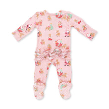 Load image into Gallery viewer, REINDEER &amp; SANTA 2 WAY RUFFLE BACK ZIPPER FOOTIE

