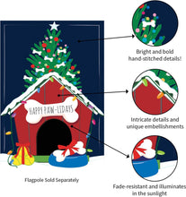 Load image into Gallery viewer, HOLIDAY DOG HOUSE APPLIQUE FLAG  - GARDEN FLAG
