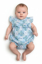 Load image into Gallery viewer, FLORAL BLUES RUFFLE ROMPER
