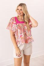 Load image into Gallery viewer, PINK PAISLEY PUFF SLEEVE BLOUSE
