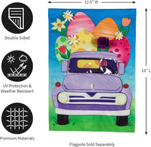 Load image into Gallery viewer, EASTER EGG TRUCK GARDEN BURLAP FLAG
