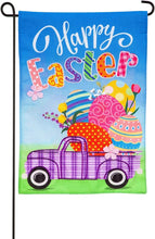 Load image into Gallery viewer, EASTER PLAID TRUCK BURLAP GARDEN FLAG
