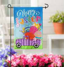 Load image into Gallery viewer, EASTER PLAID TRUCK BURLAP GARDEN FLAG
