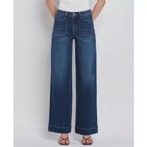 FLYING MONKEY HIGH RISE FRONT POCKET WIDE LEG JEANS