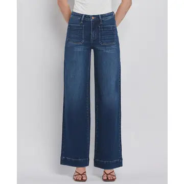 FLYING MONKEY HIGH RISE FRONT POCKET WIDE LEG JEANS